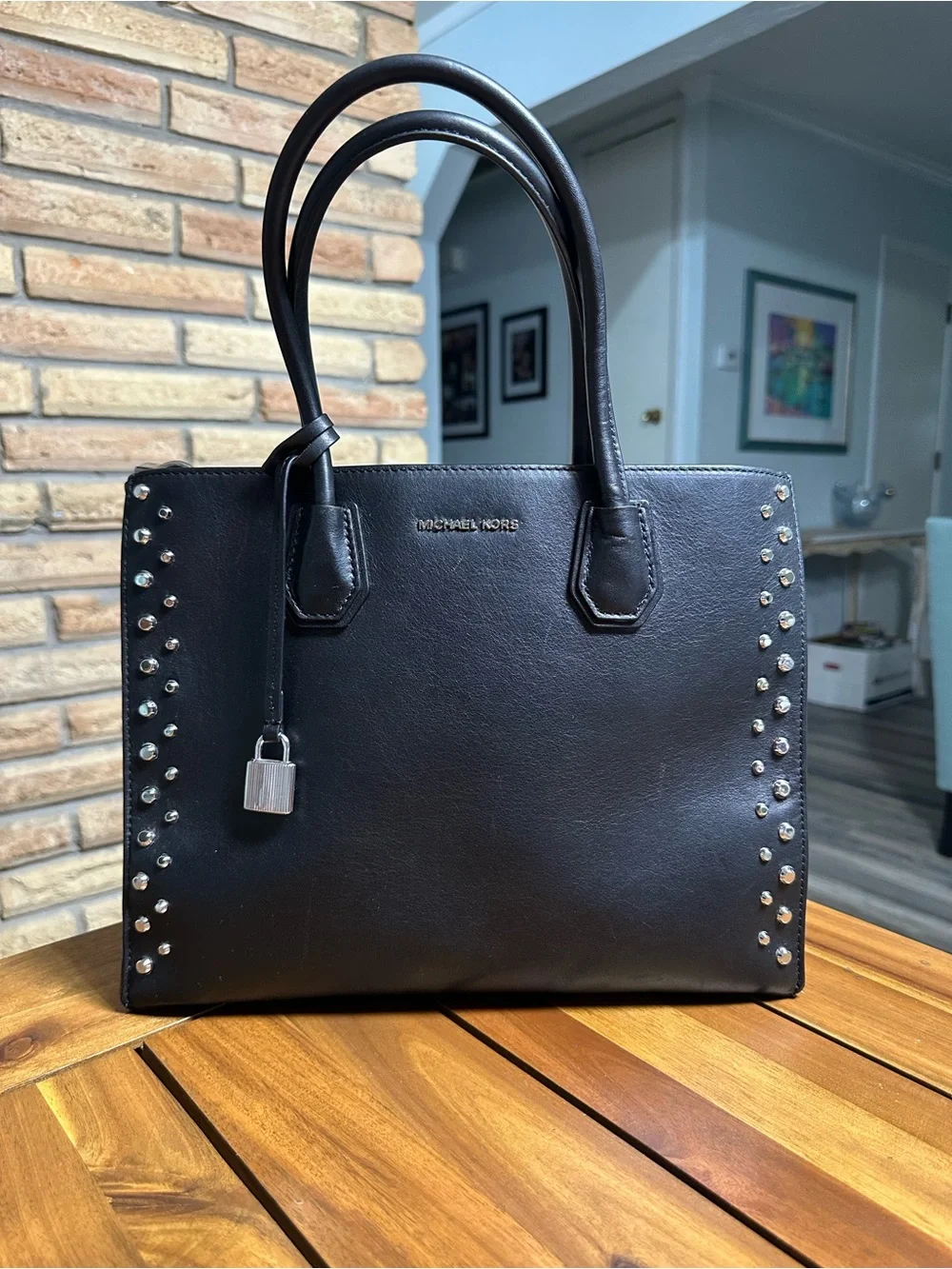 Michael Kors Studio Mercer Large Black Leather Studded Tote